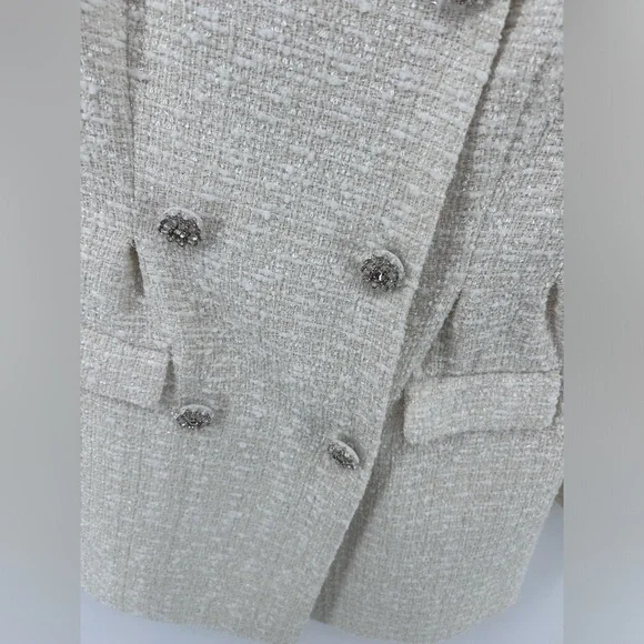 Self-Portrait Cream off white Metallic Boucle Mini Jacket Dress Size UK 10 US 6 - Picture 7 of 16